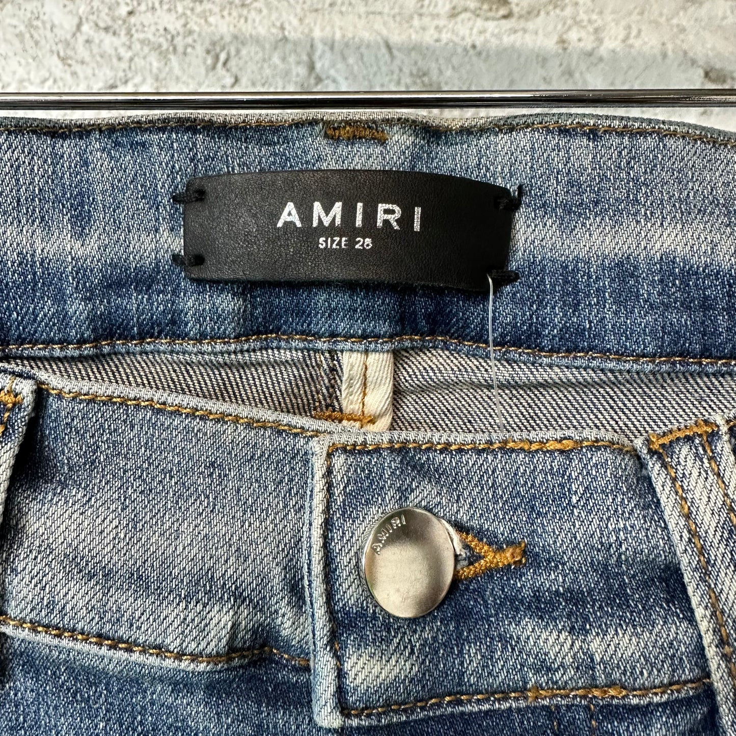 Amiri MX1 Red Suede Spell Blue Denim Jeans Sz 28