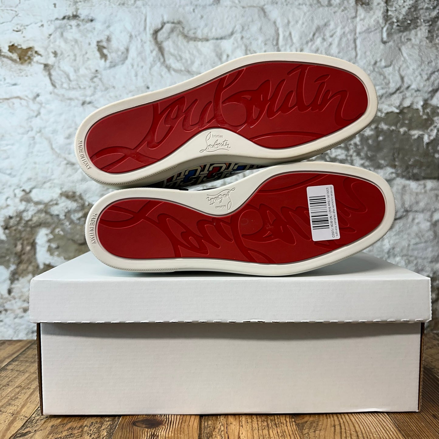 Christian Louboutin High Multicolor Monogram White Spike Sneaker Sz 9 (42)