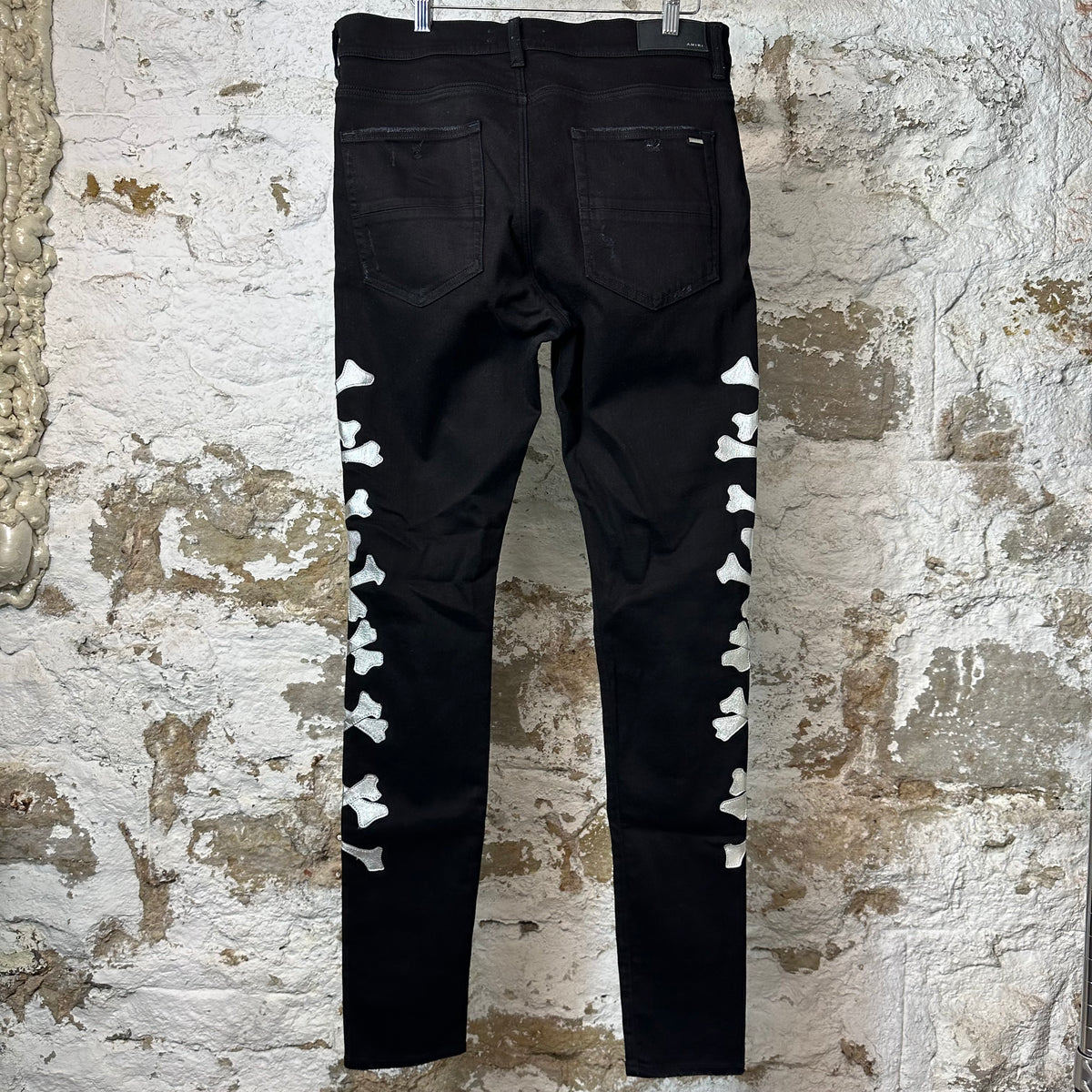 Amiri Silver Bones Black Denim Jeans Sz 36