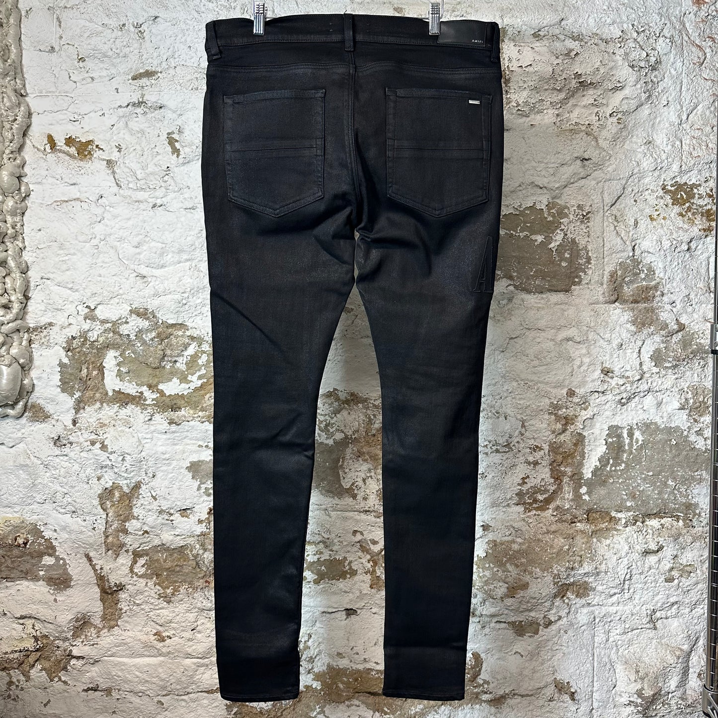 Amiri Black Core Logo Waxed Black Denim Jeans Sz 36