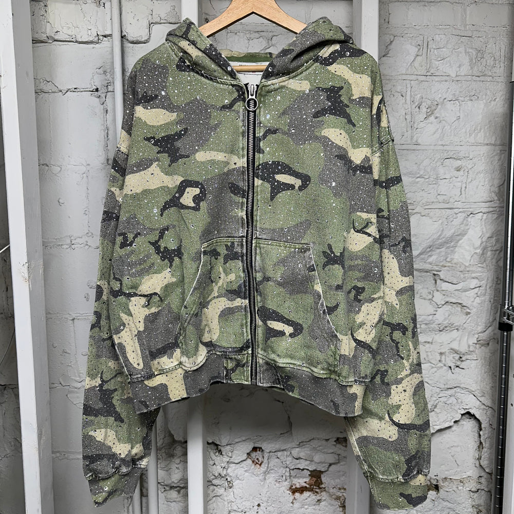 Vale Crystal Green Camo Zip Up Hoodie Sz XL