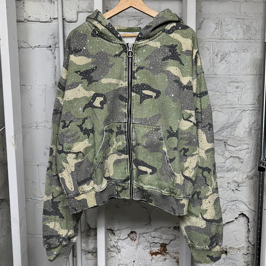 Vale Crystal Green Camo Zip Up Hoodie Sz XL
