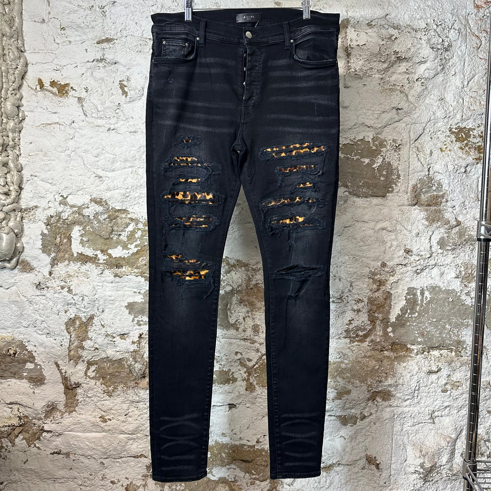 Amiri Cheetah Thrasher Black Denim Jeans Sz 36
