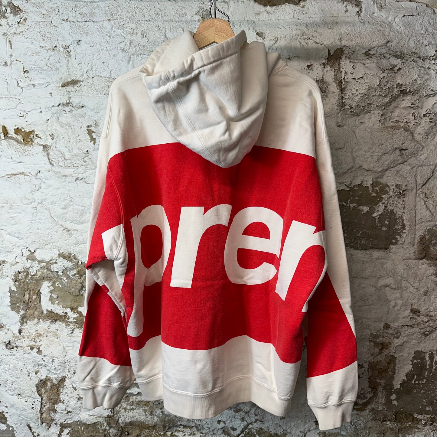 Supreme Red Big Logo White Hoodie Sz L