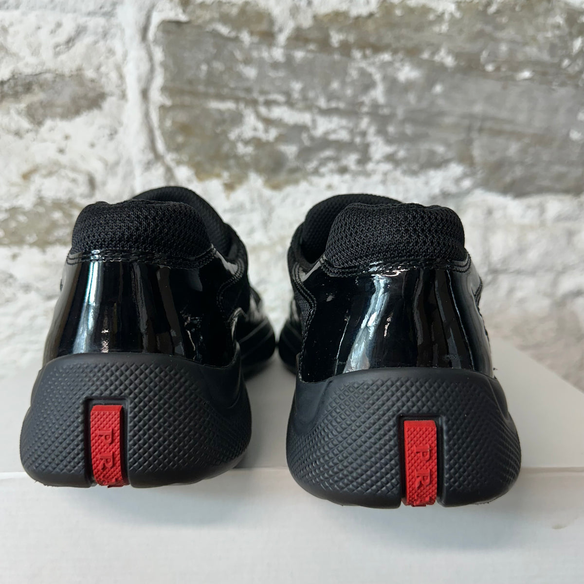 Prada Americas Cup Triple Black Patent Sneaker Sz 7
