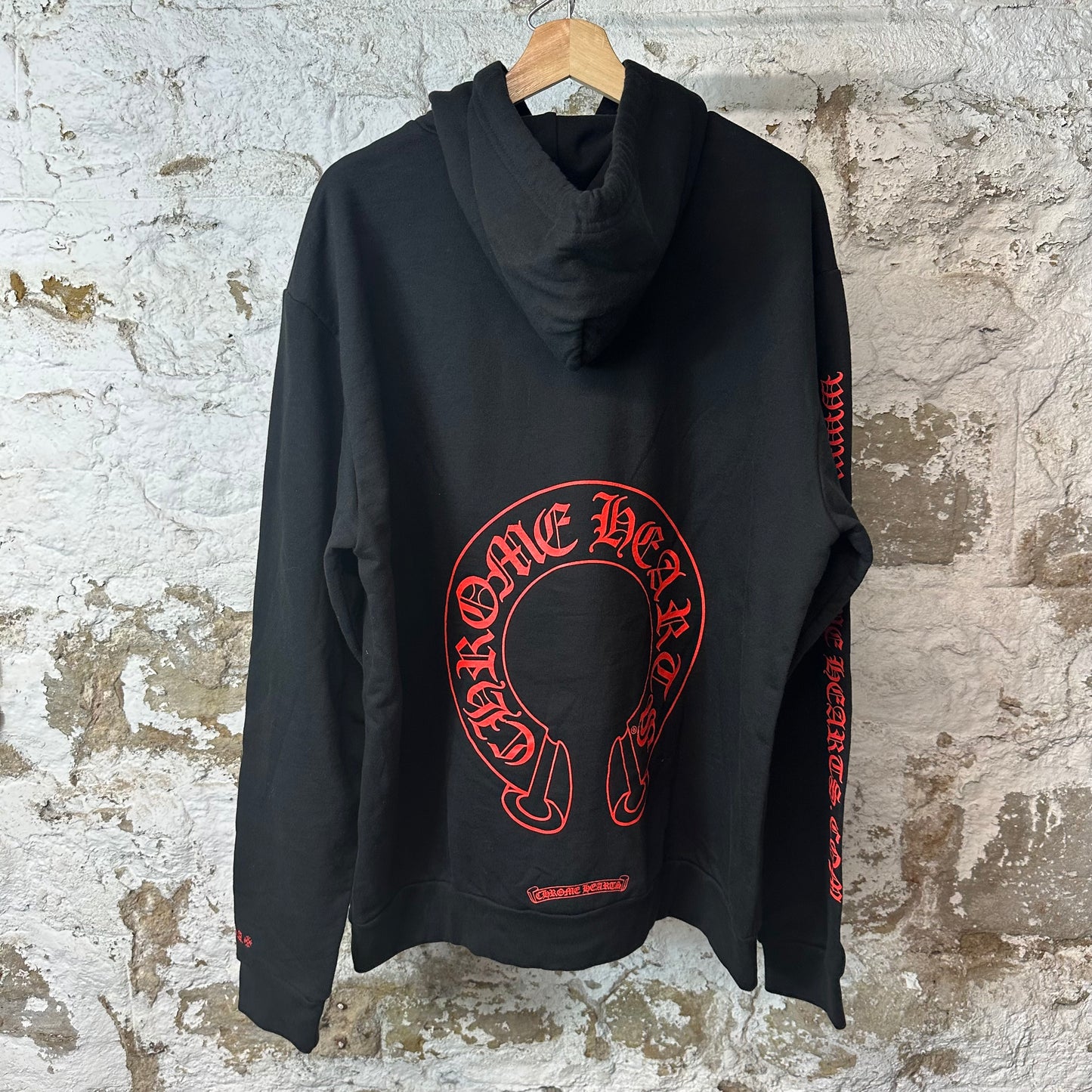 Chrome Hearts Red Horseshoe Web Black Hoodie Sz L