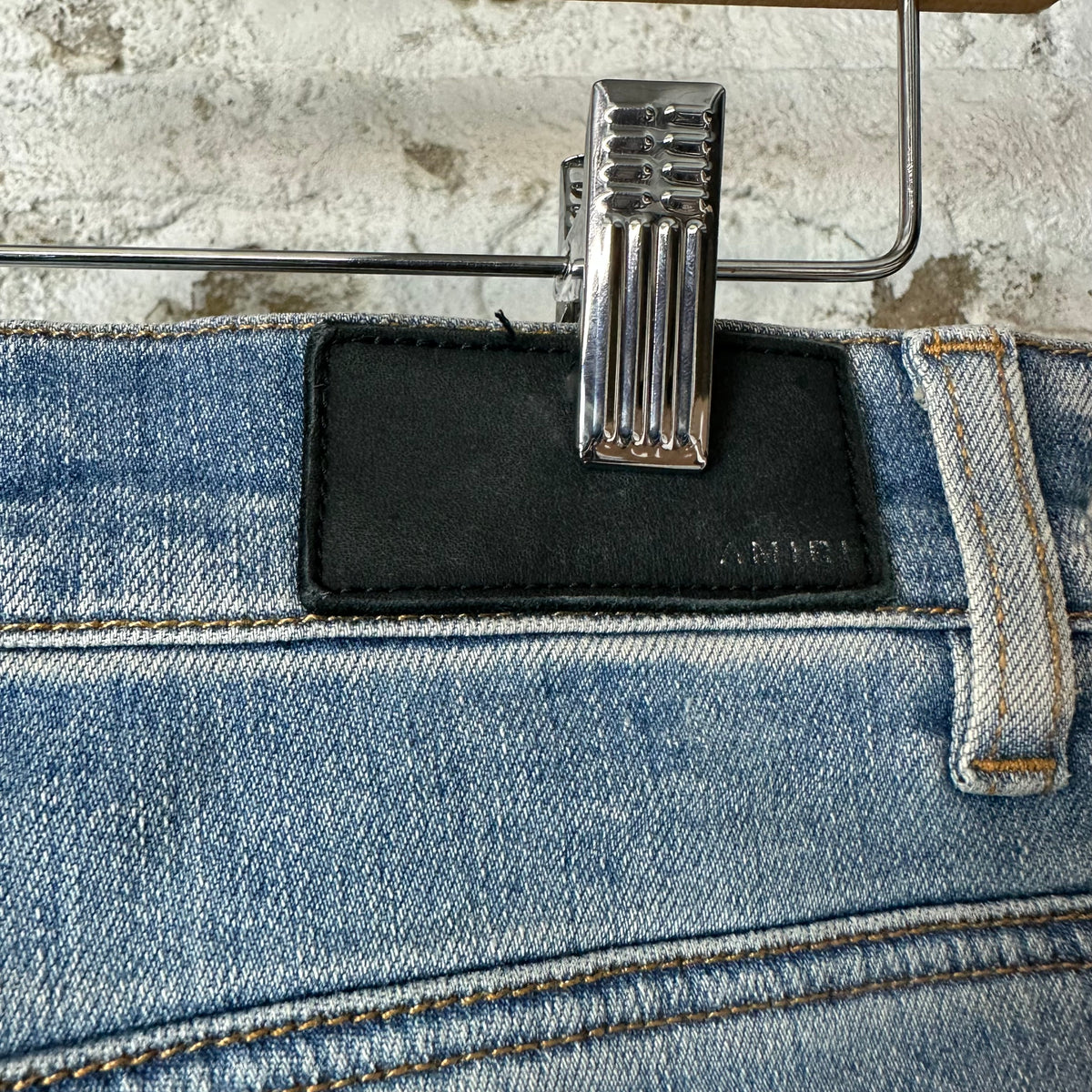 Amiri MX1 Black Leather Blue Denim Jeans Sz 29