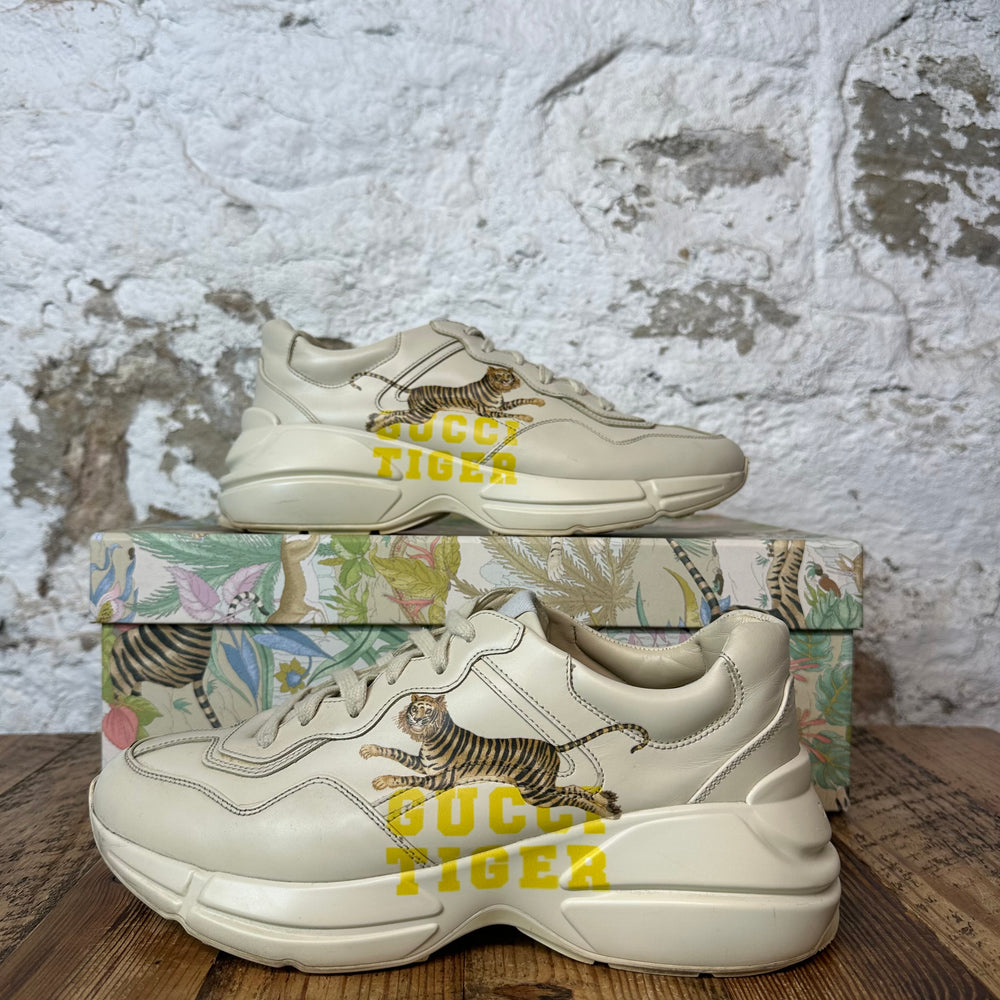 Gucci Rhyton Yellow Spell Tiger Cream Sneaker Sz 6.5