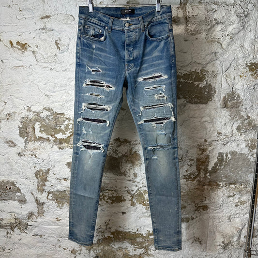 Amiri MX1 Black Multicolor Paisley Blue Denim Jeans Sz 31