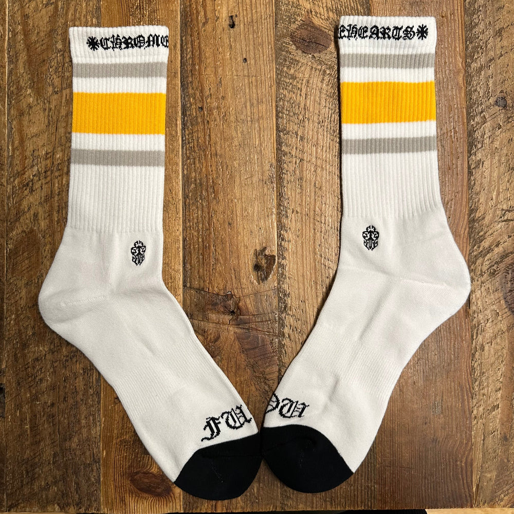 Chrome Hearts Yellow Grey Stripe White Socks DS