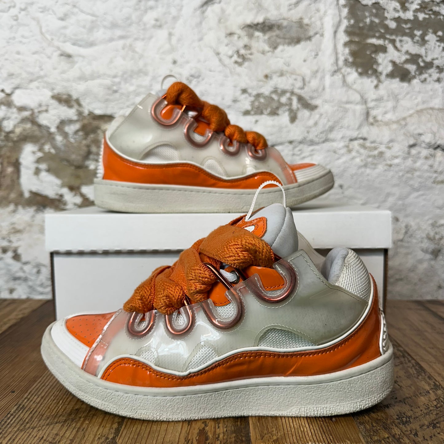Lanvin Curb Orange Lace White Orange Sneaker Sz 6.5 (39) No Box