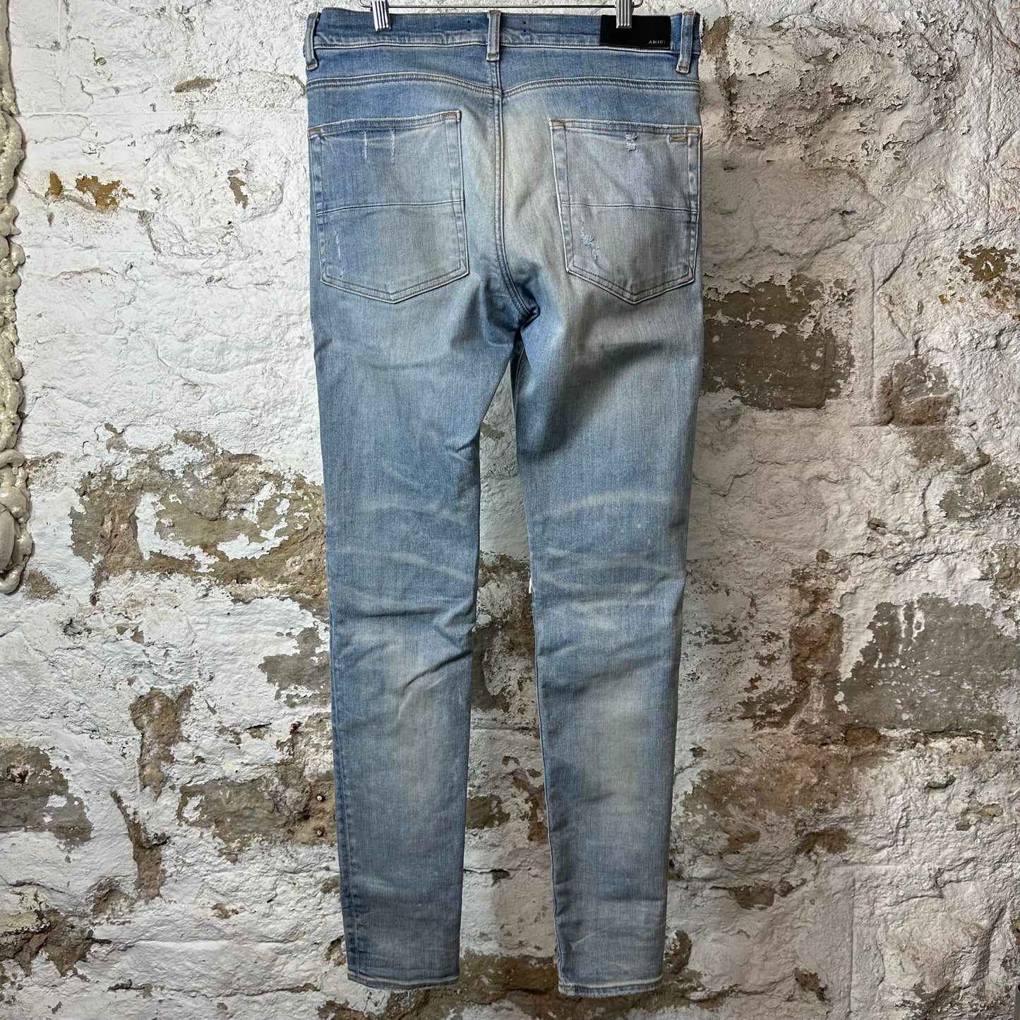 Amiri MX1 Cream Suede Blue Denim Jeans Sz 34