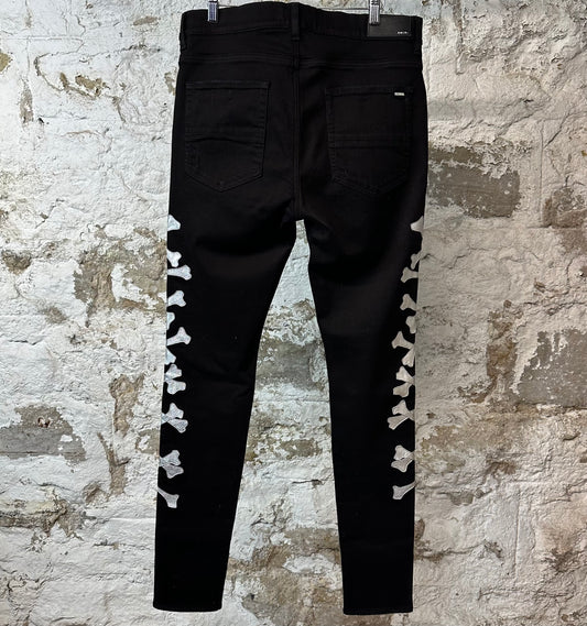 Amiri Silver Bones Black Denim Jeans Sz 36