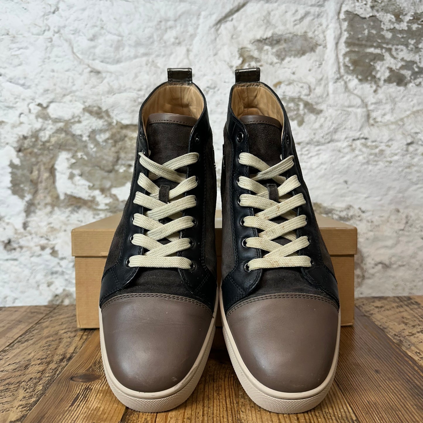 Christian Louboutin High Brown Suede Black Brown Sneaker Sz 10.5 (43.5)