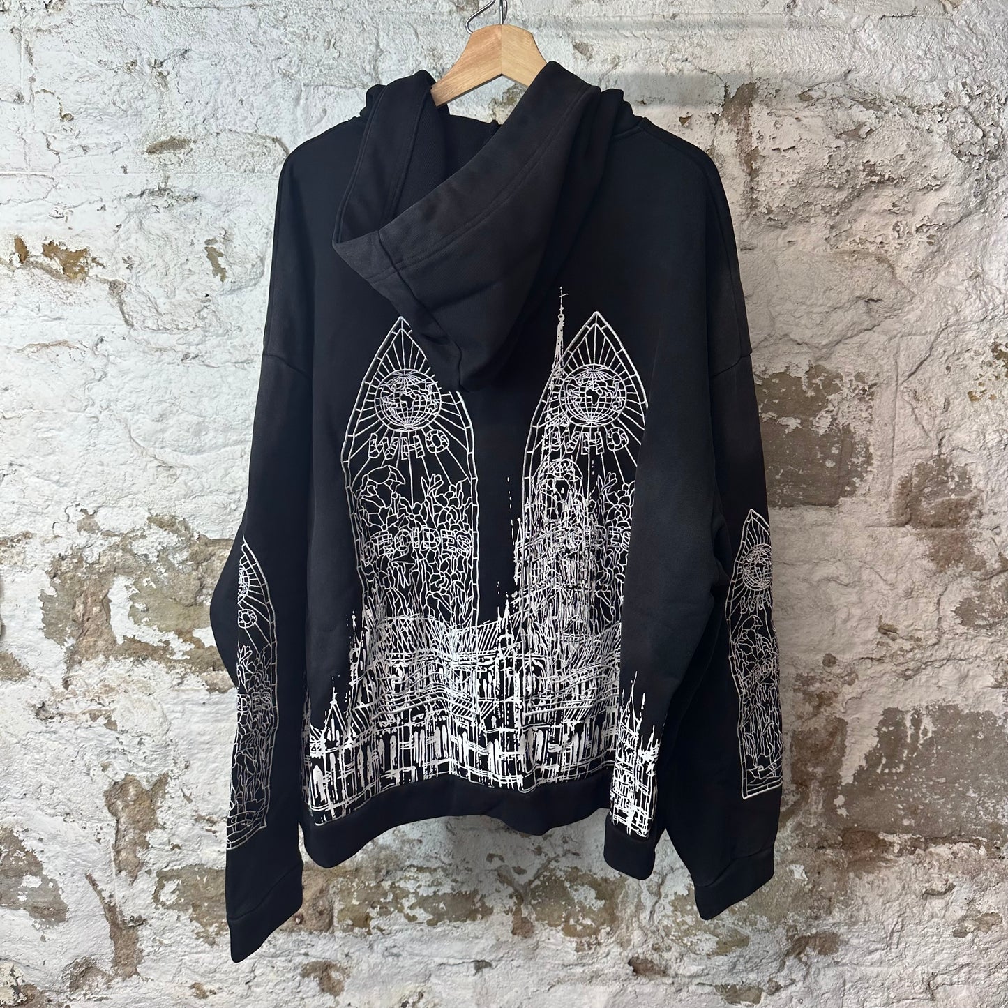Who Decides War Embroidered Stained Glass Black Hoodie Sz XXL