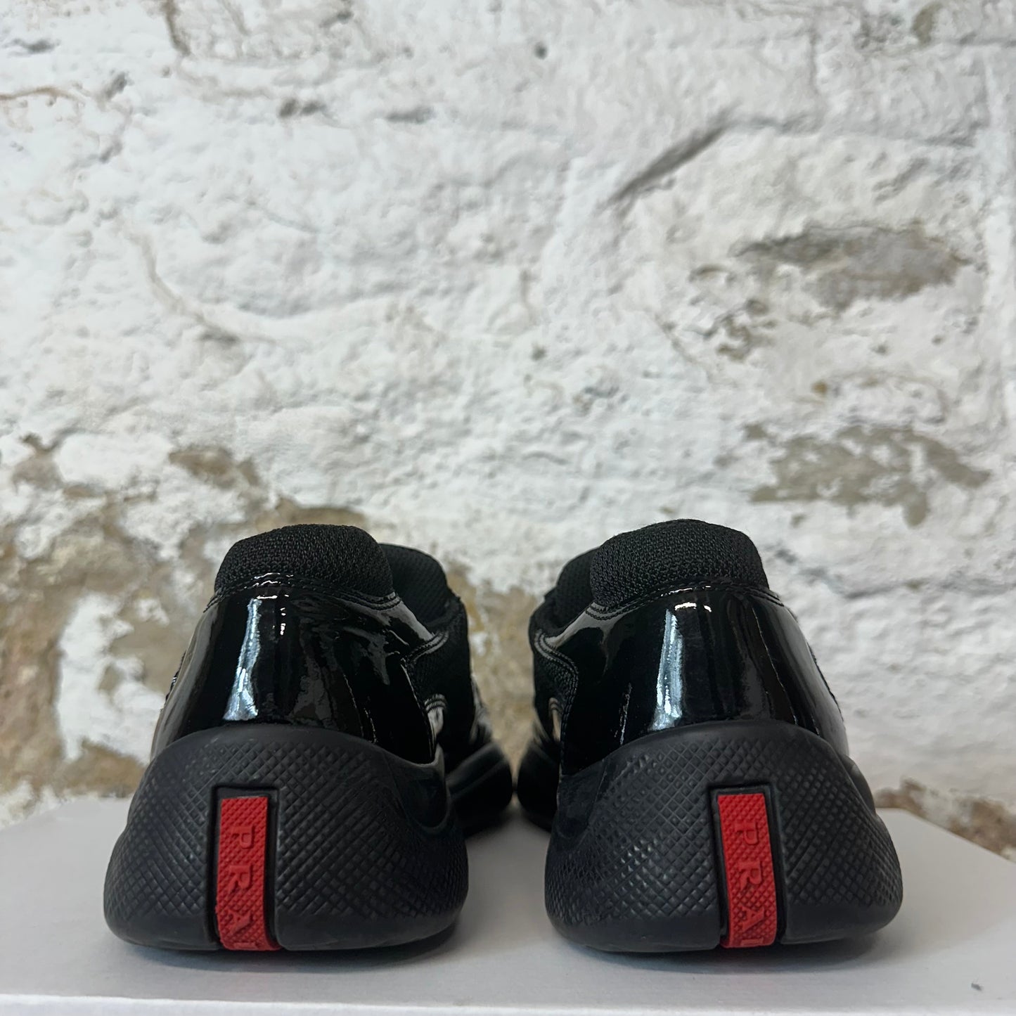 Prada Americas Cup Triple Black Patent Sneaker Sz 5