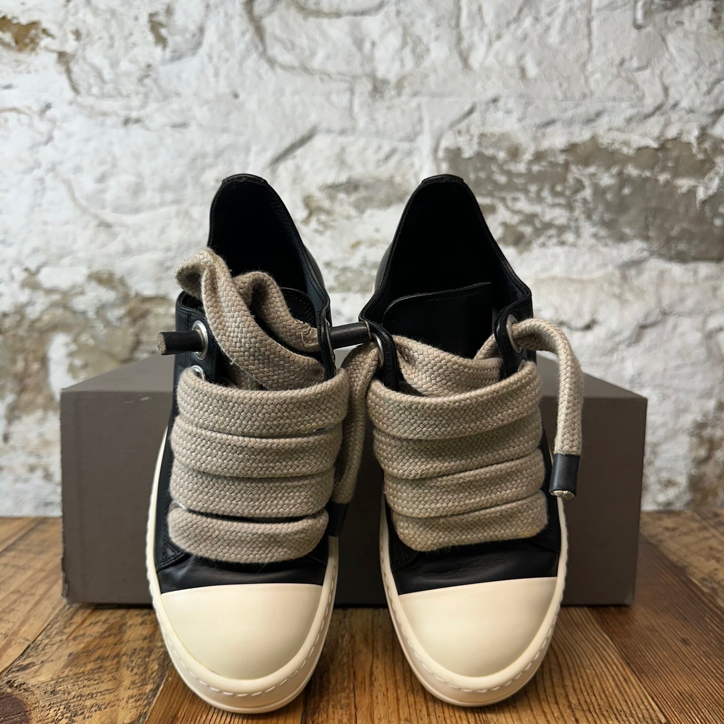 Rick Owens Jumbo Lace Black Leather Milk Sneaker Sz 4.5 (36)