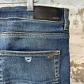 Amiri MX1 Black Leather Dark Blue Denim Jeans Sz 38