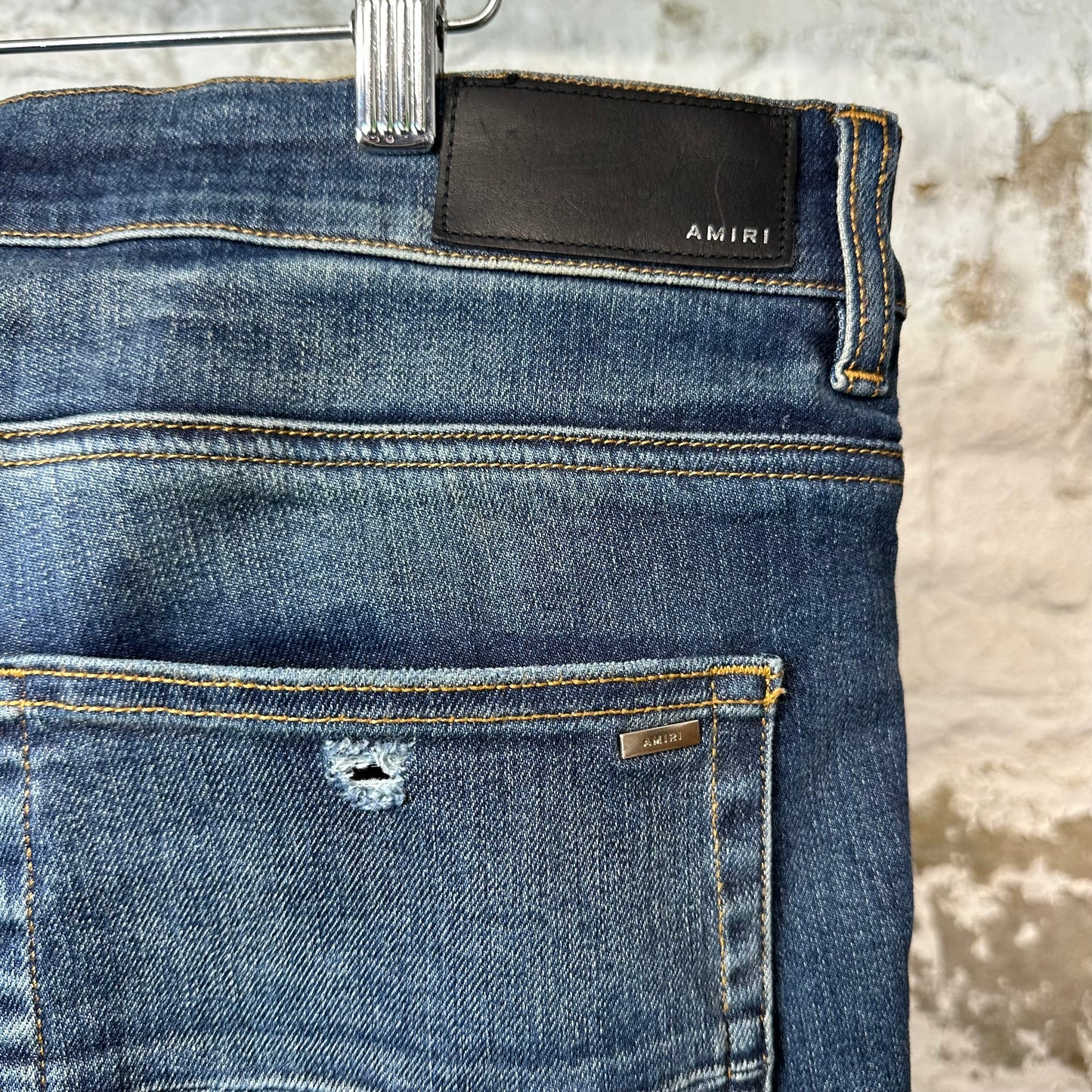 Amiri MX1 Black Leather Dark Blue Denim Jeans Sz 38