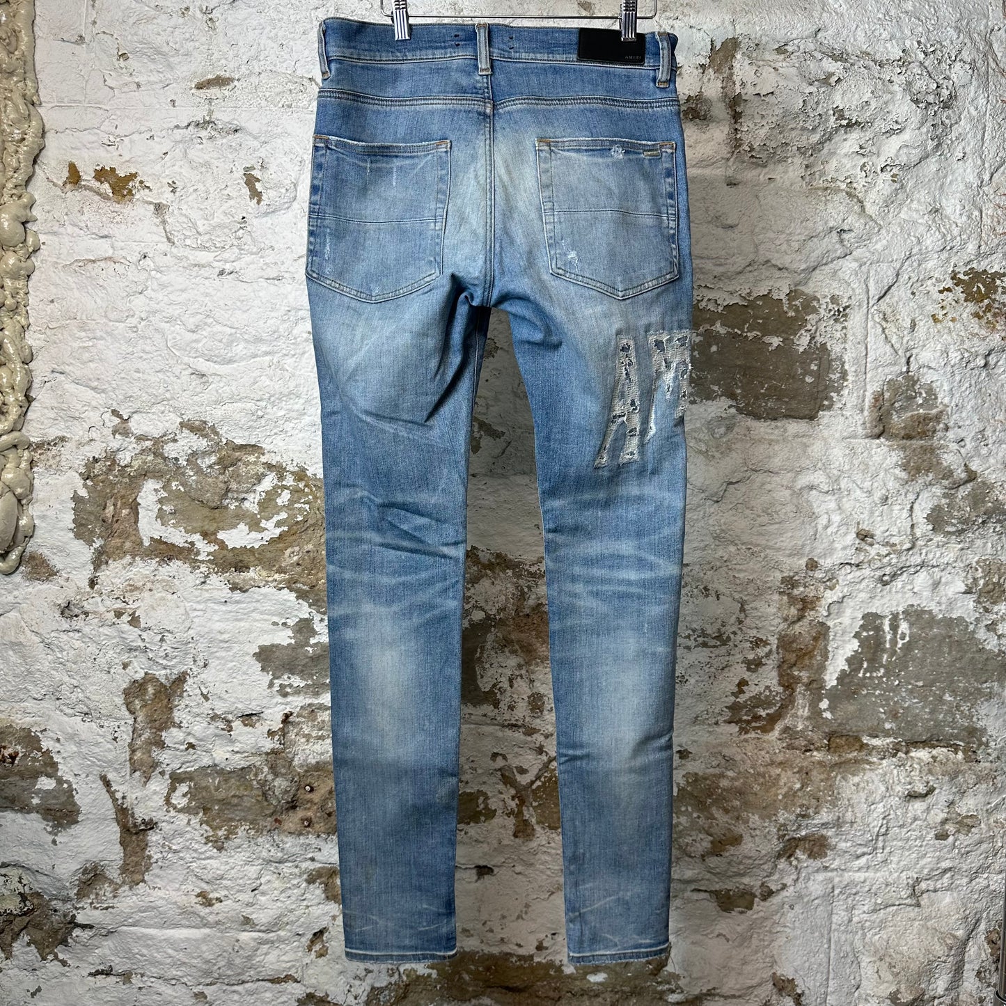 Amiri Distressed Side Spell Blue Denim Jeans Sz 31
