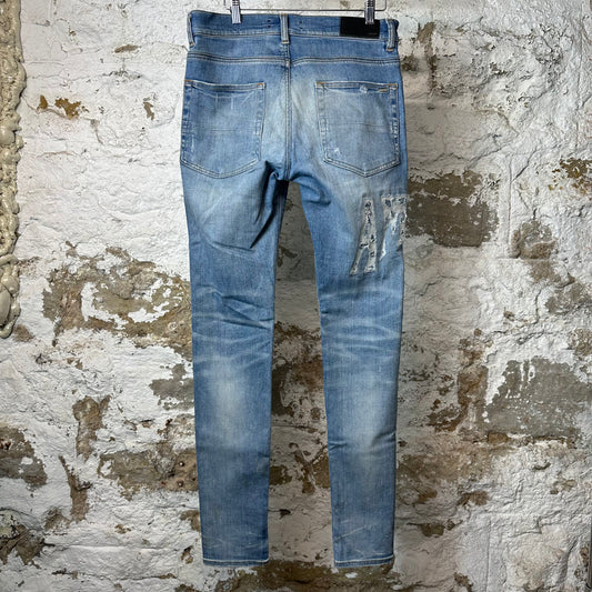 Amiri Distressed Side Spell Blue Denim Jeans Sz 31