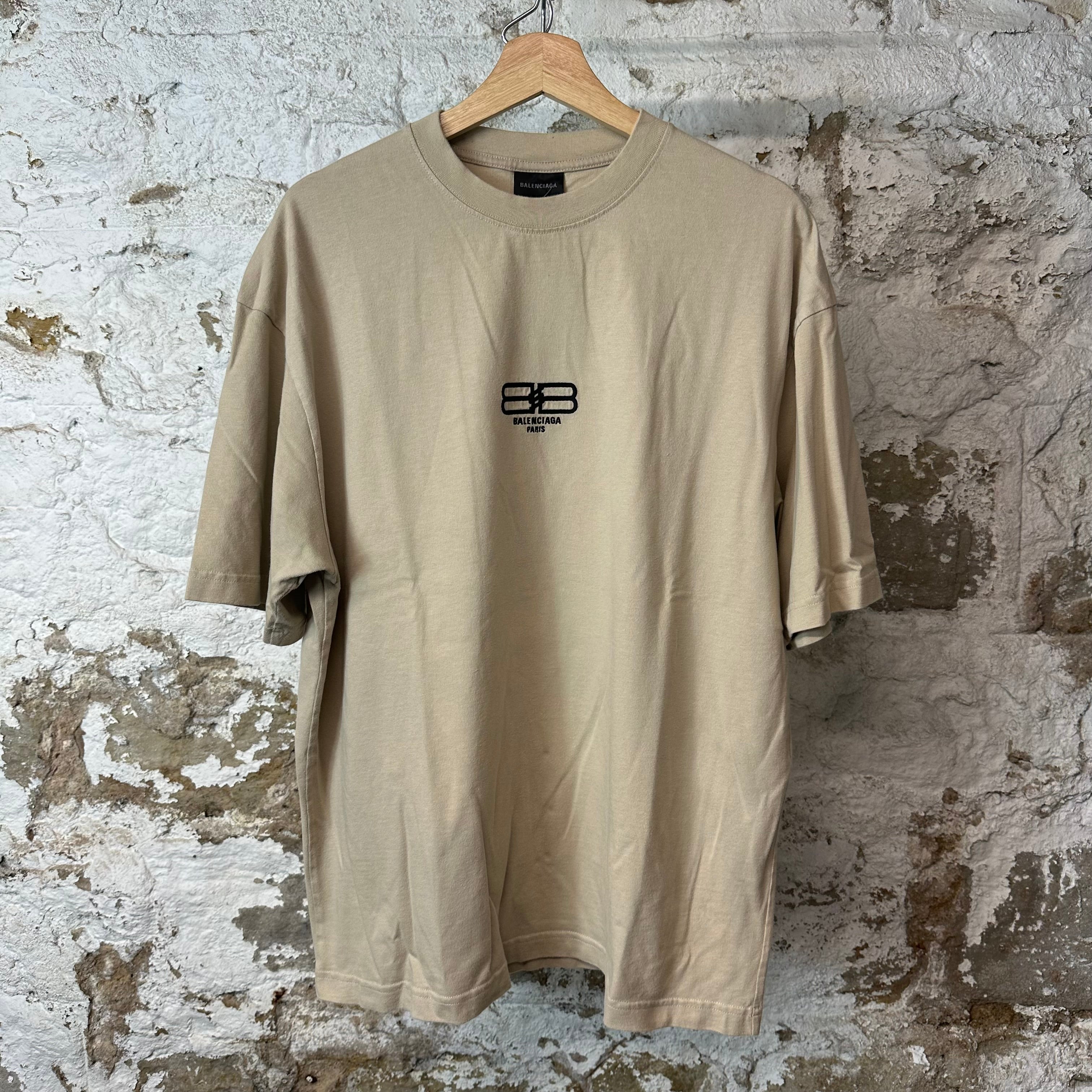 Balenciaga BB Embroidered Tan T-Shirt Sz M