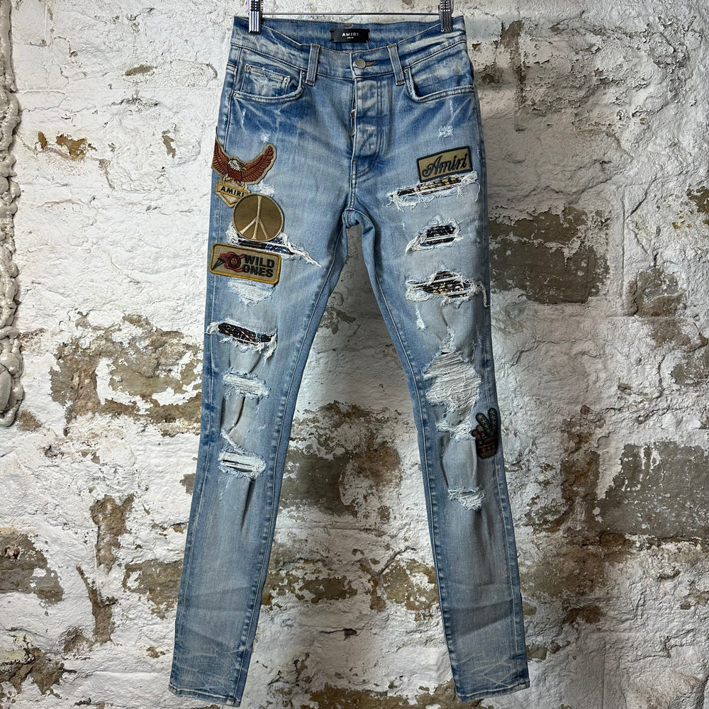 Amiri MX1 Biker Patch Blue Denim Jeans Sz 29