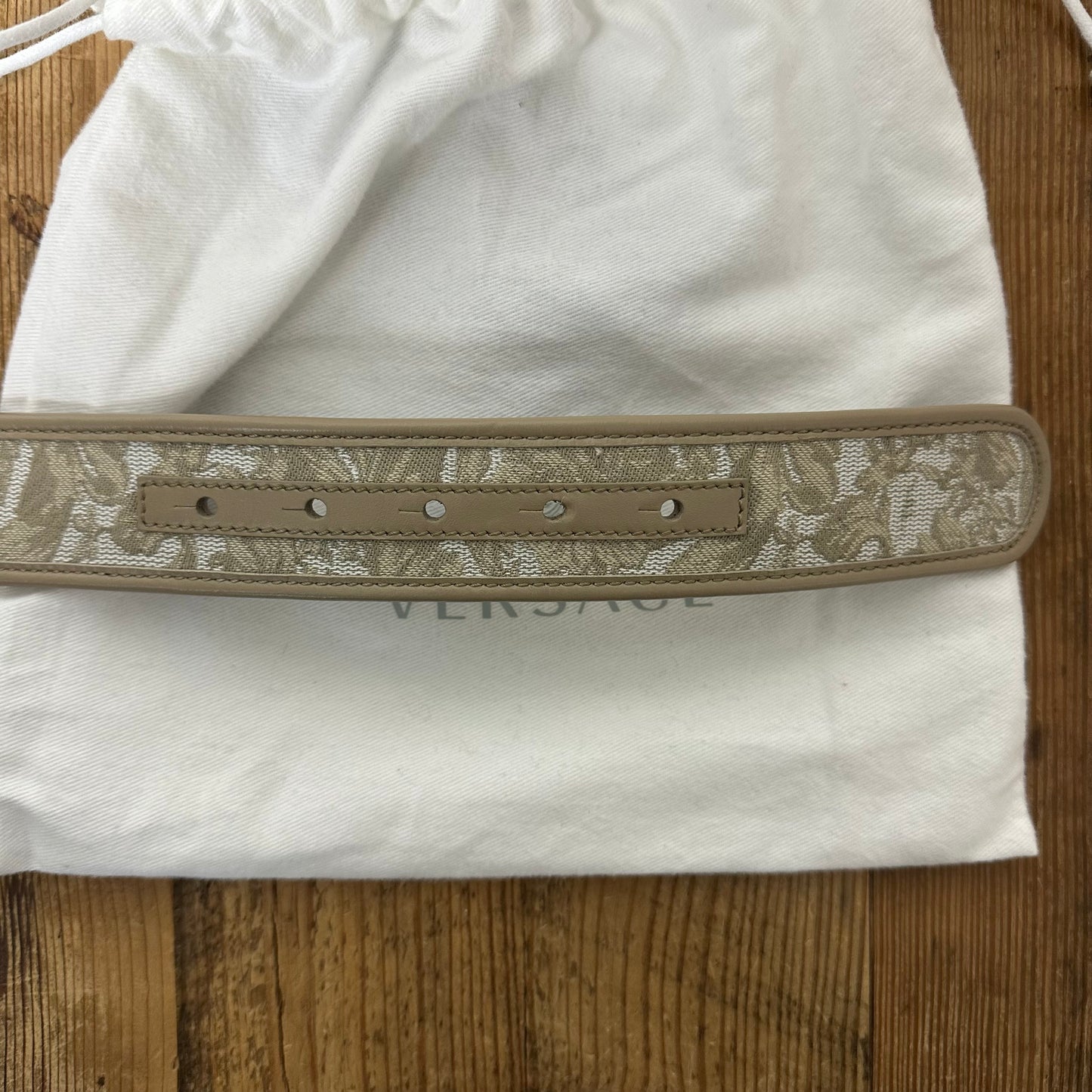 Versace Gold Buckle Fabric Jacquard Belt Sz (100)