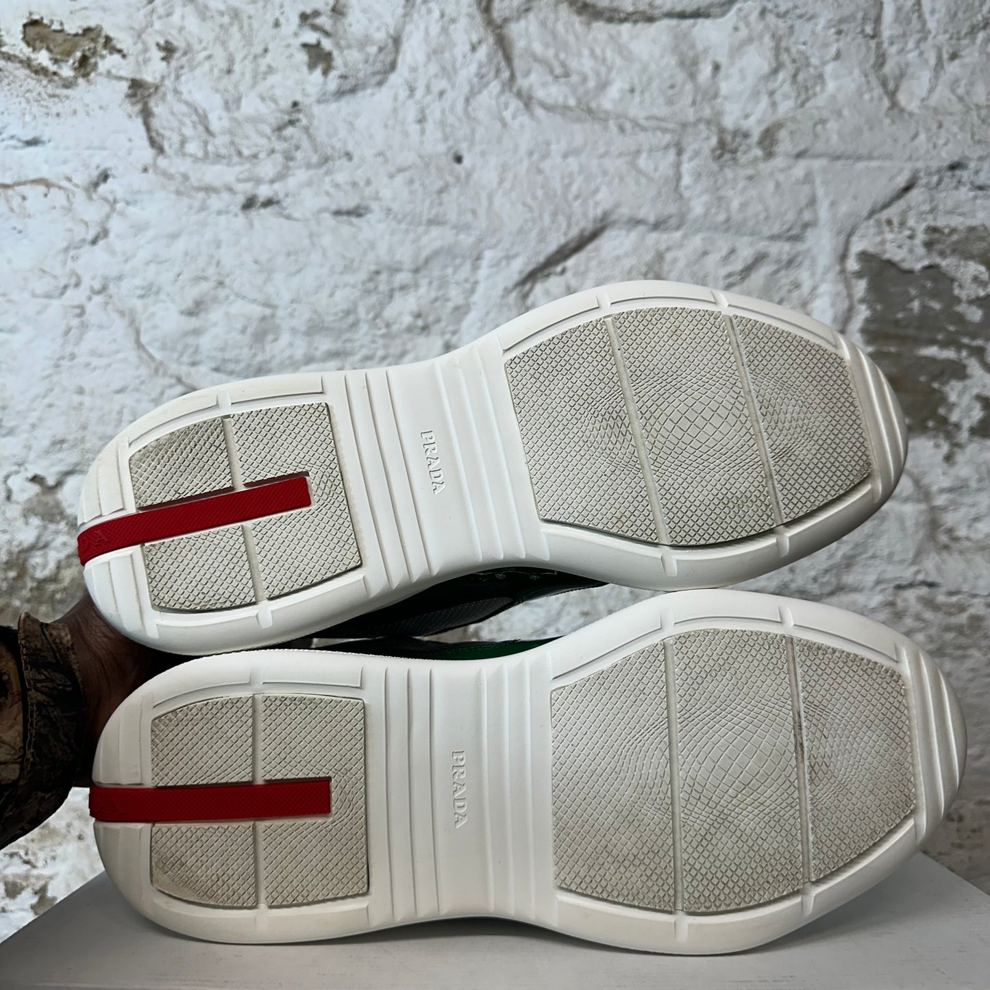 Prada Americas Cup Green Patent Grey White Sneaker Sz 9