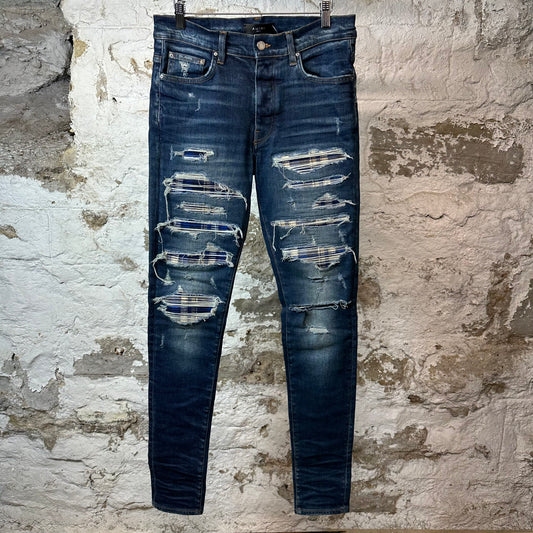 Amiri MX1 Blue Plaid Dark Blue Denim Jeans Sz 32