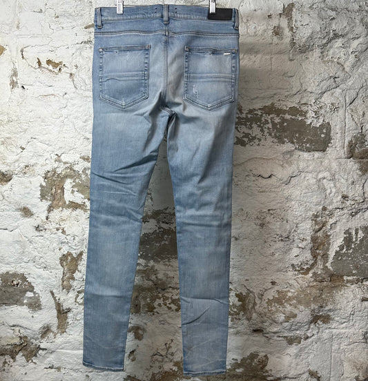 Amiri MX1 Tie Dye Patches Blue Denim Jeans Sz 34