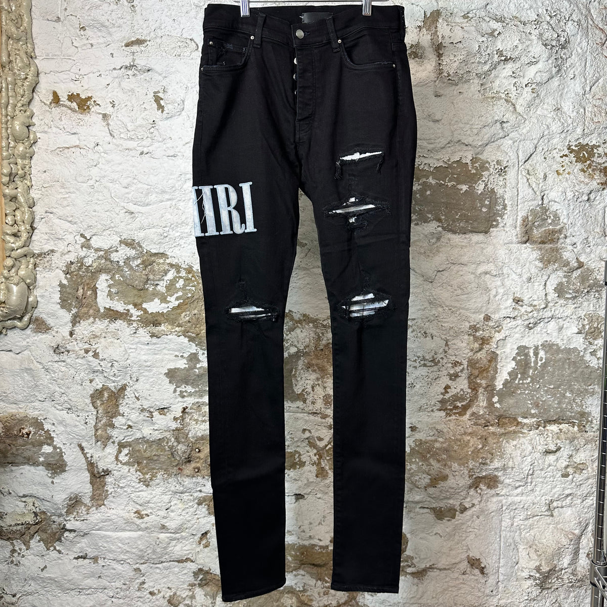 Amiri Blue Tie Dye Core Logo Black Denim Jeans Sz 32