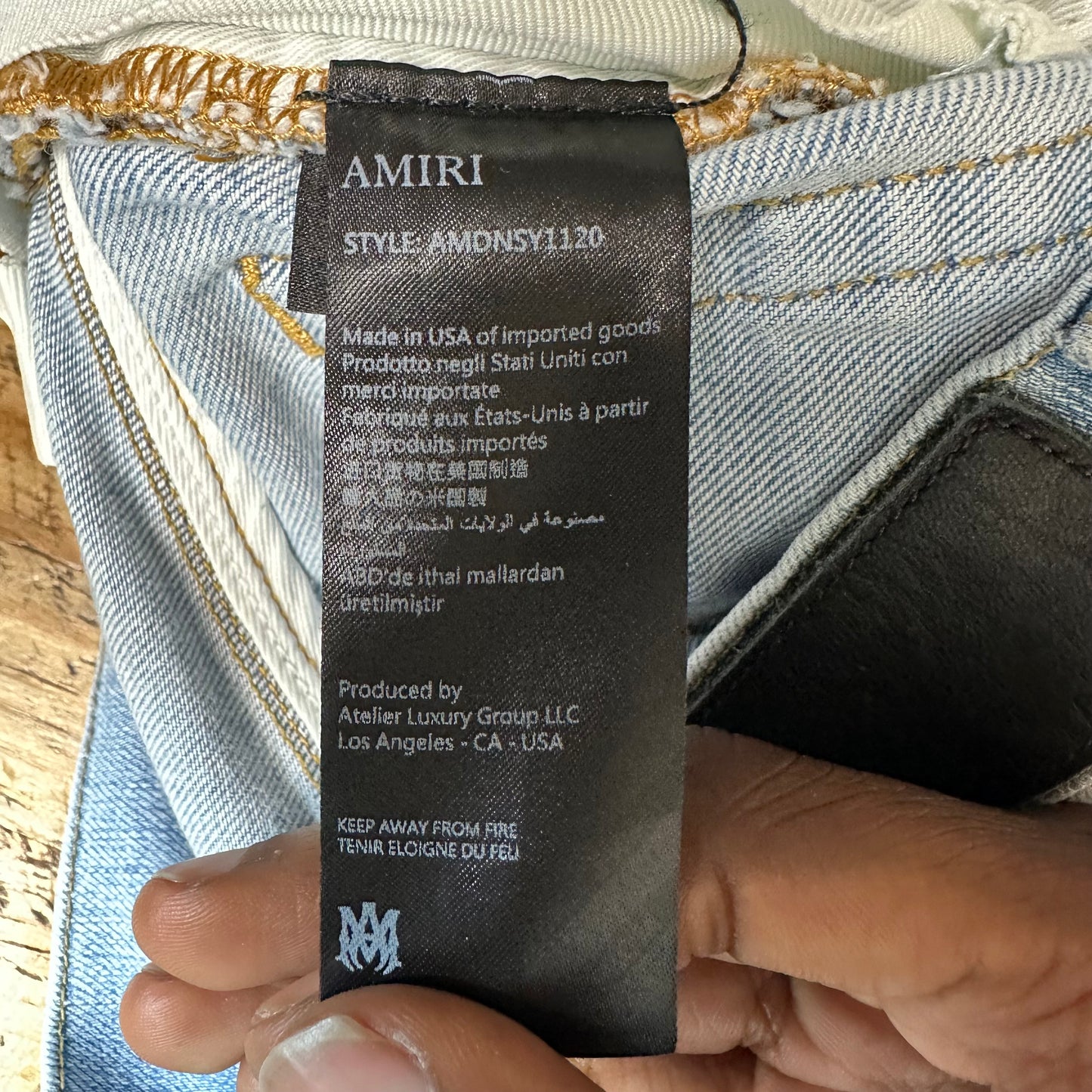 Amiri MX1 Yellow Suede Light Blue Denim Jeans Sz 28