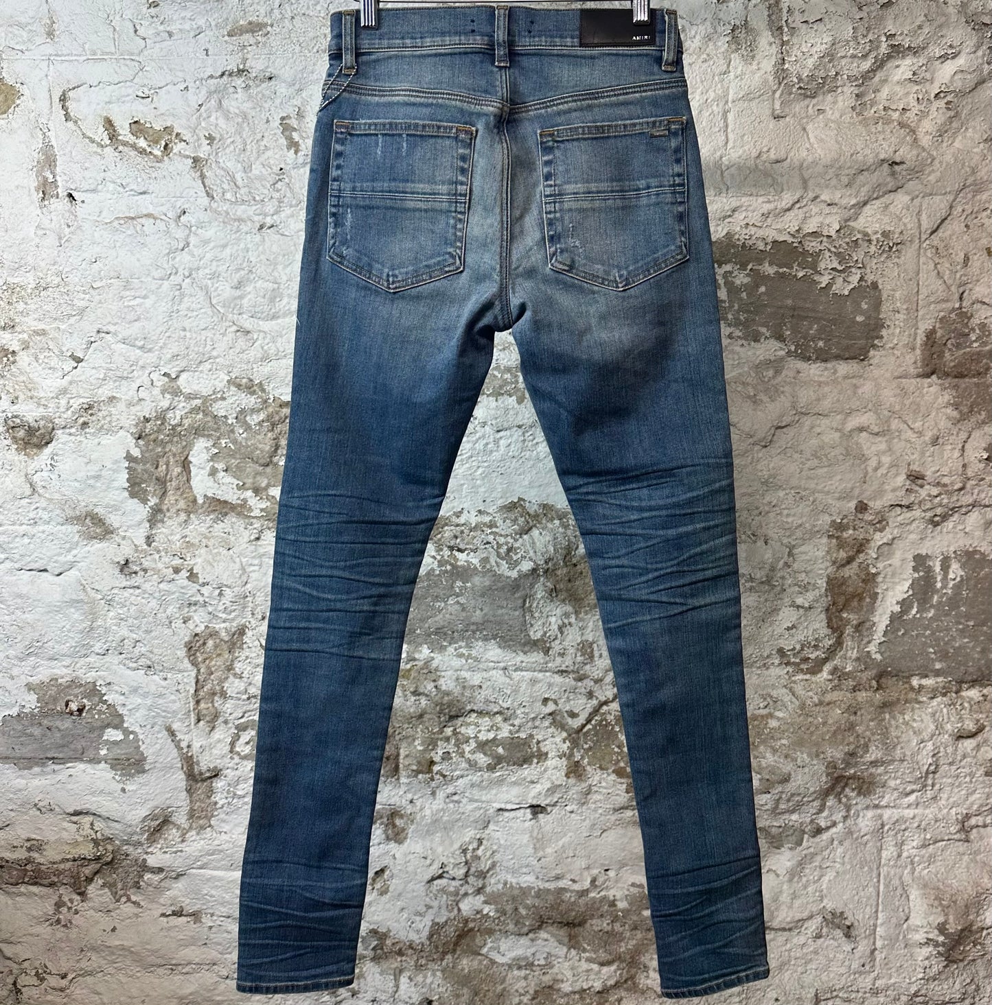 Amiri MX1 Black Leather Blue Denim Jeans Sz 28