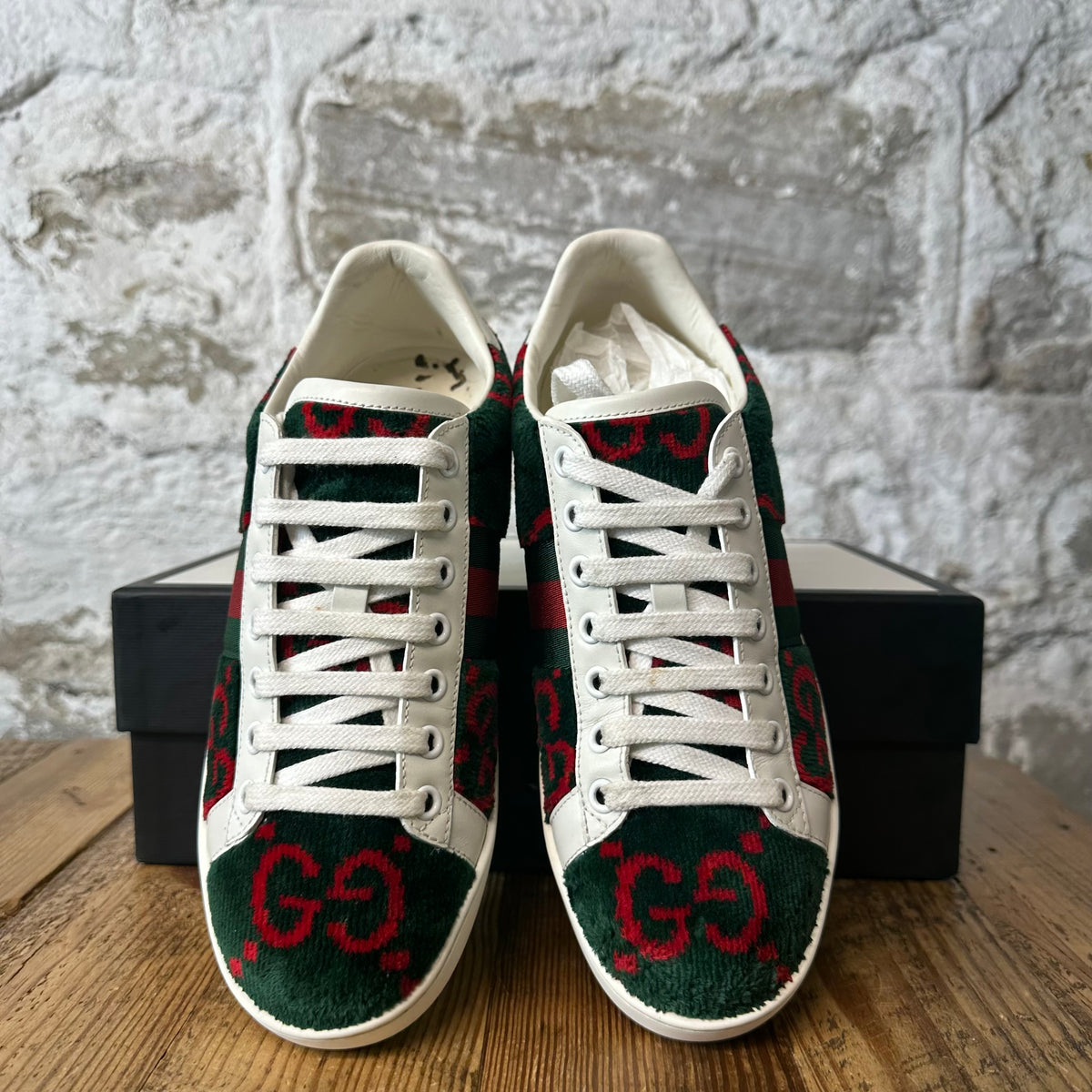 Gucci Red GG Monogram Green Terry Ace Sneaker Sz 4.5 (36.5)