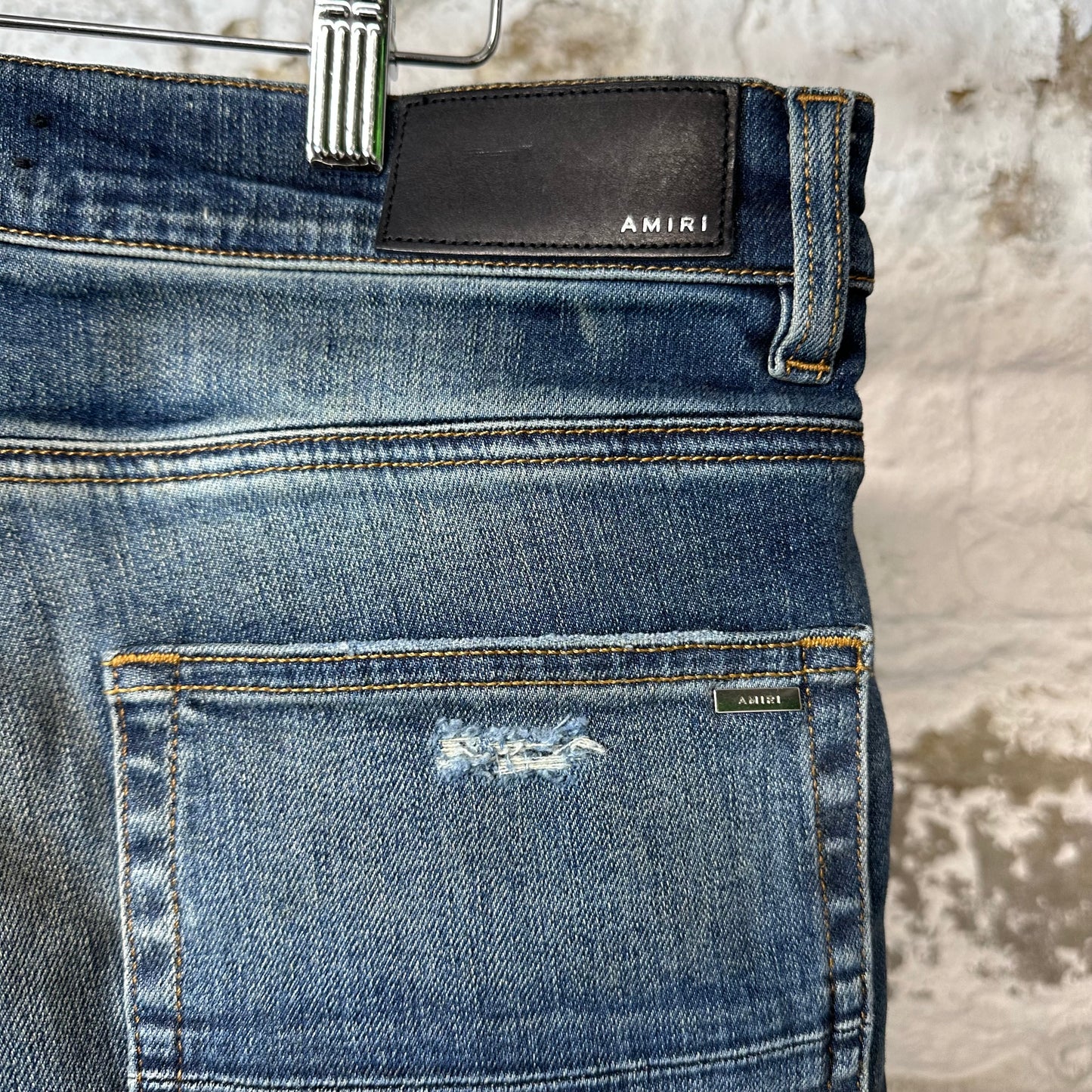 Amiri MX1 Blue Plaid Dark Blue Denim Jeans Sz 34