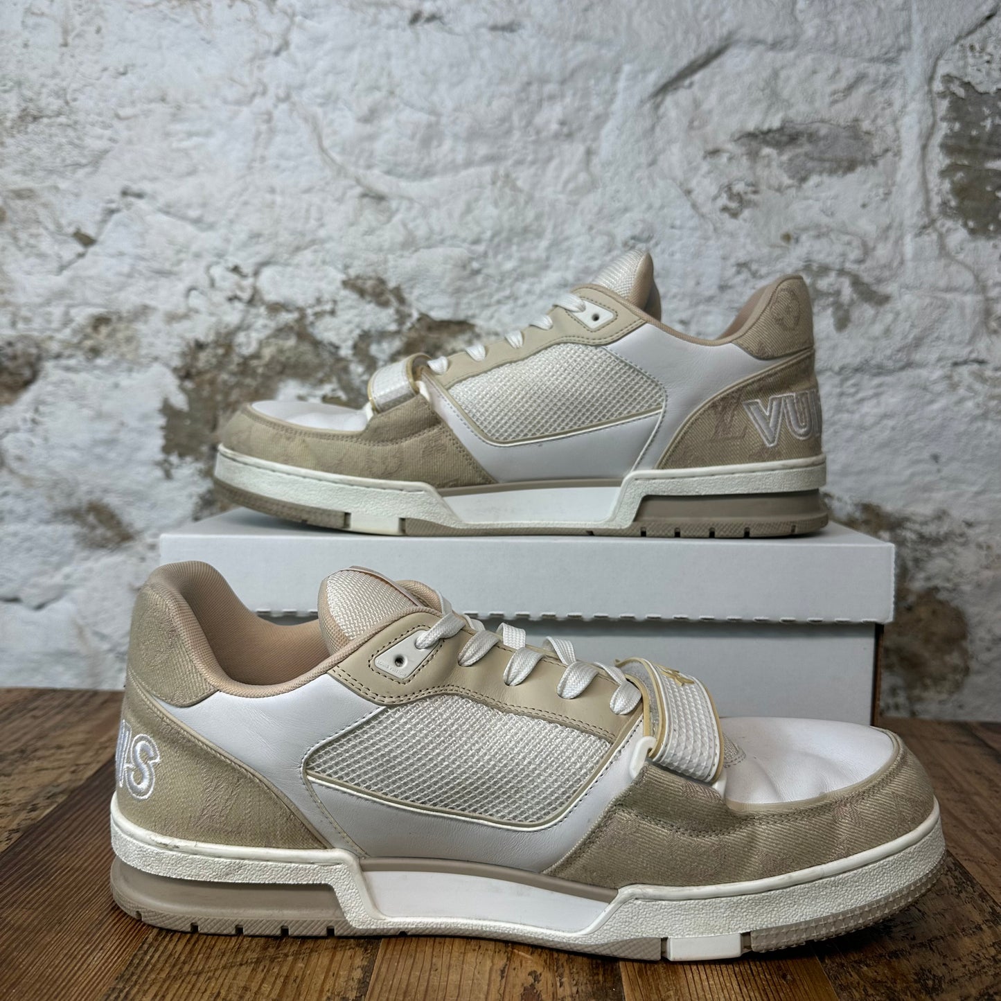 Louis Vuitton Beige White Strap Trainer Sz 12.5 (11LV) No Box