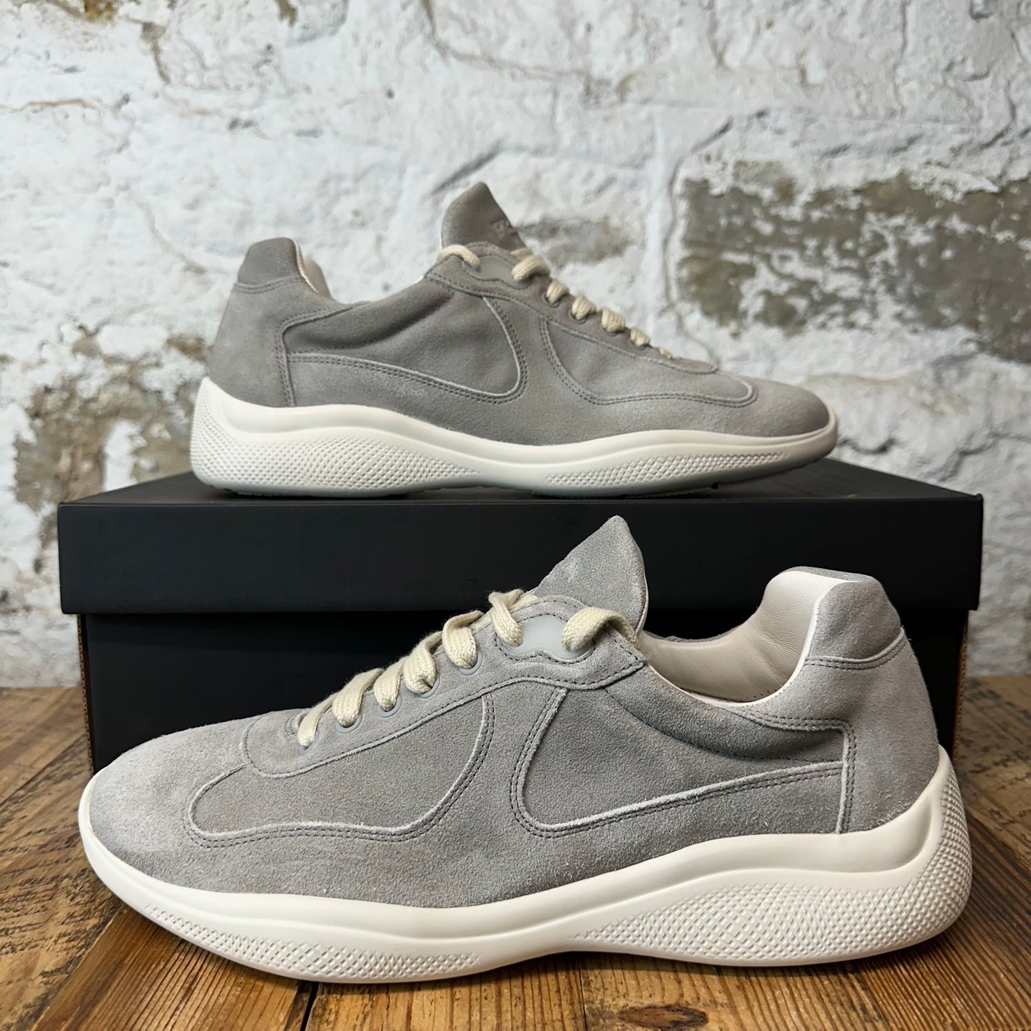 Prada Americas Cup Grey Suede White Sneaker Sz 9