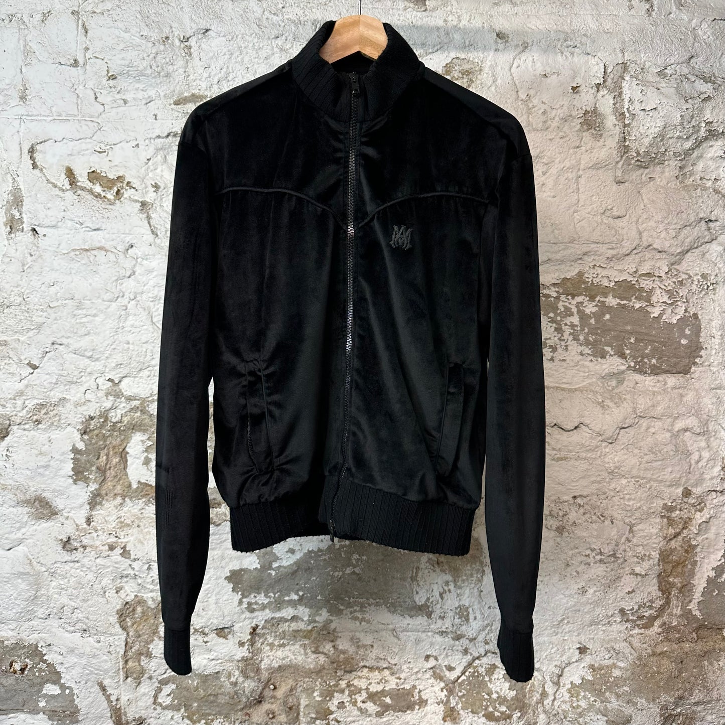 Amiri Black MA Velour Track Jacket Sz M