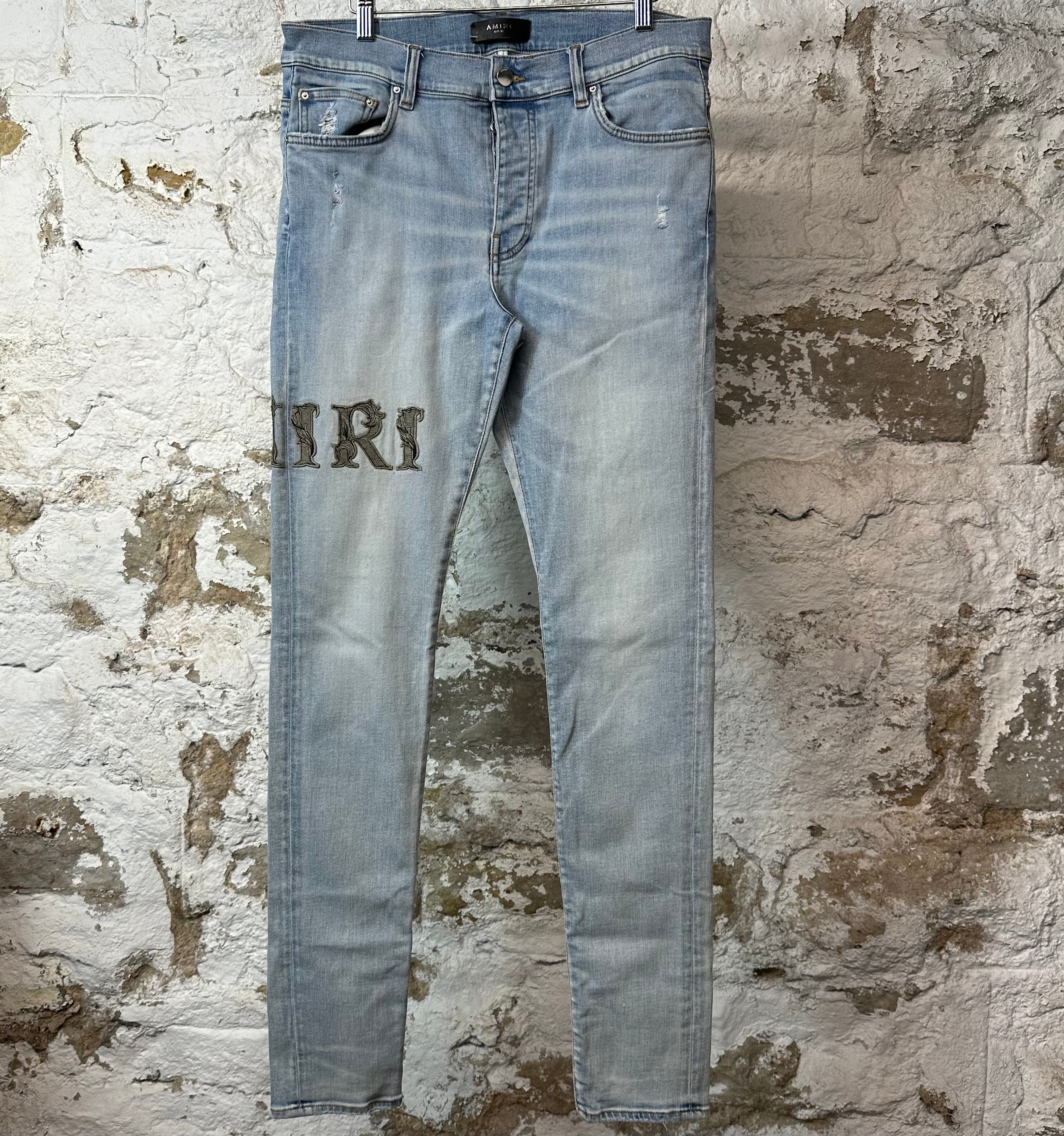 Amiri Leaf Side Spell Blue Denim Jeans Sz 33