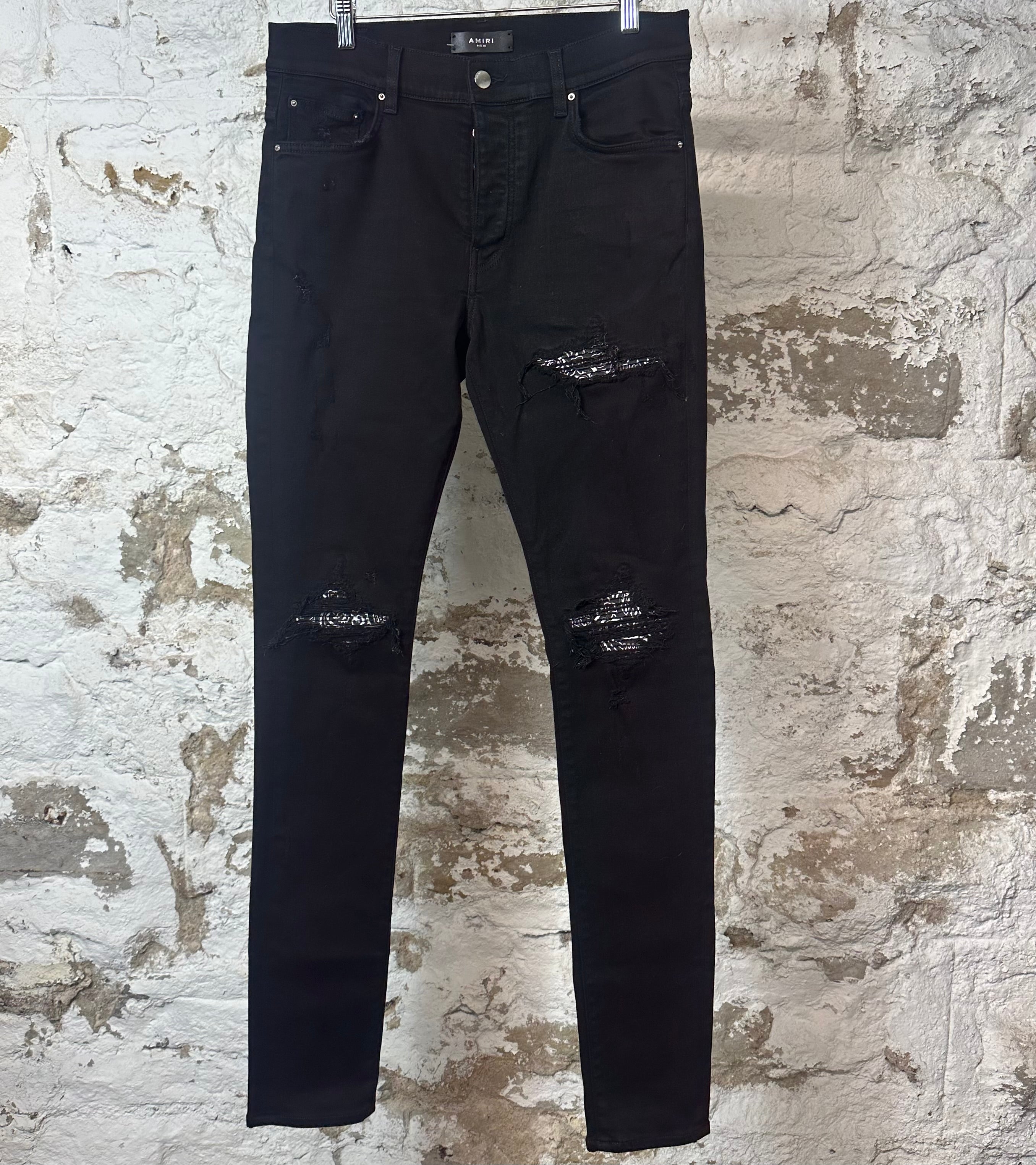 Amiri MX1 Grey Paisley Black Denim Jeans Sz 32