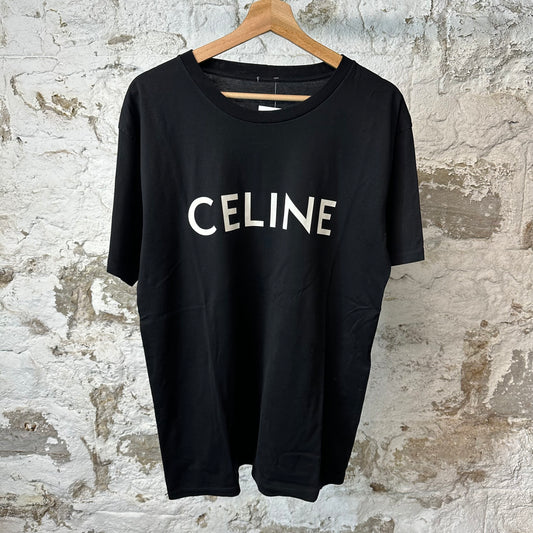 Celine White Spellout T-shirt Black Sz M