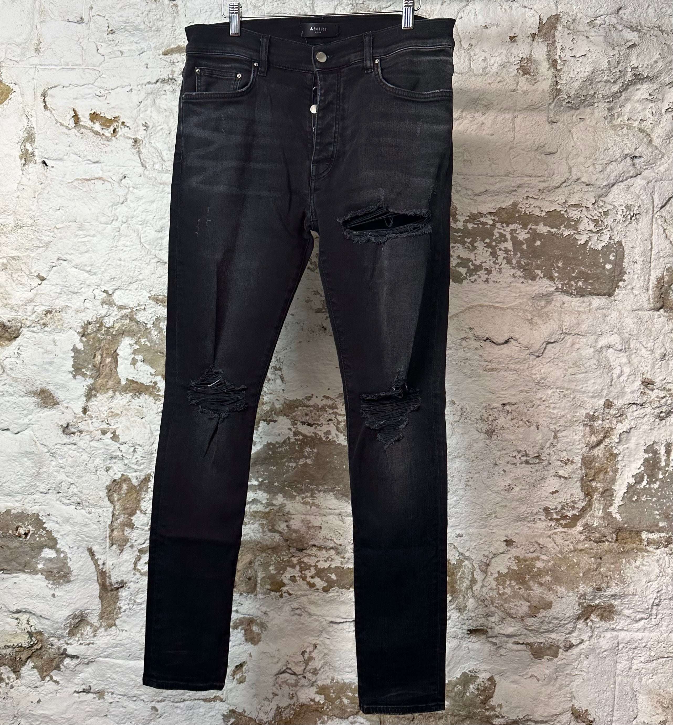Amiri Distressed Faded Black Denim Jeans Sz 32