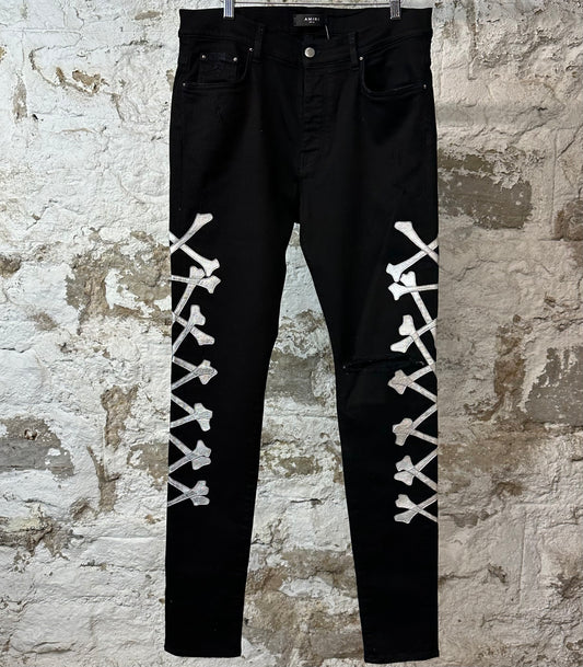 Amiri Silver Bones Black Denim Jeans Sz 36