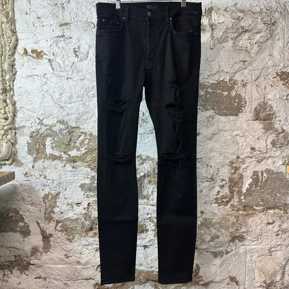 Amiri Plain Black Distressed Denim Jeans Sz 34