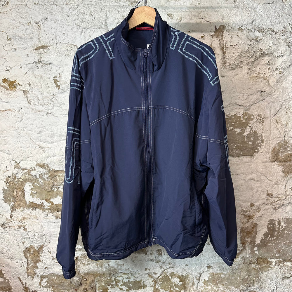 Supreme Embroidered Spellout Navy Track Jacket Sz L