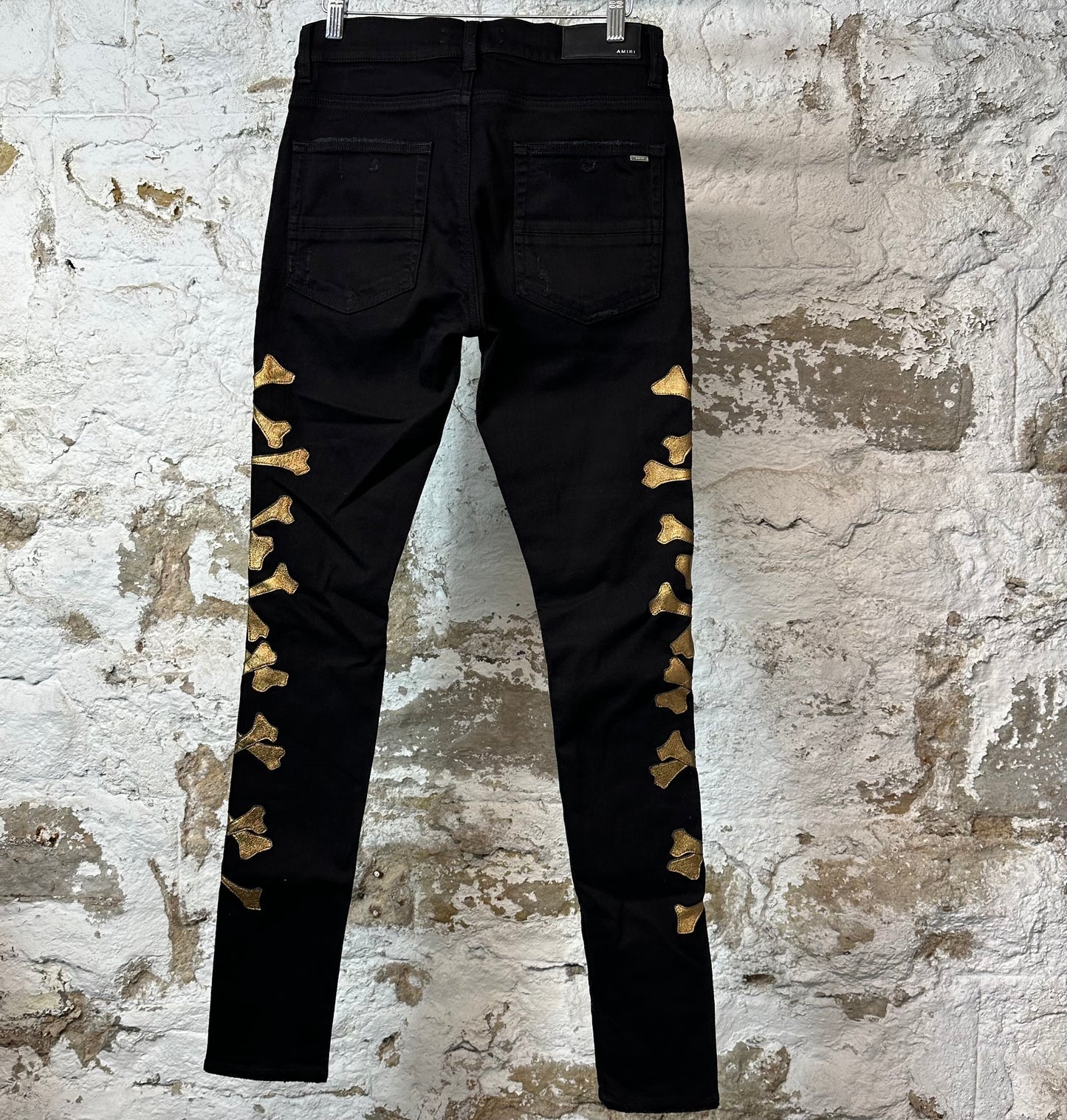 Amiri Gold Bones Black Denim Jeans Sz 30
