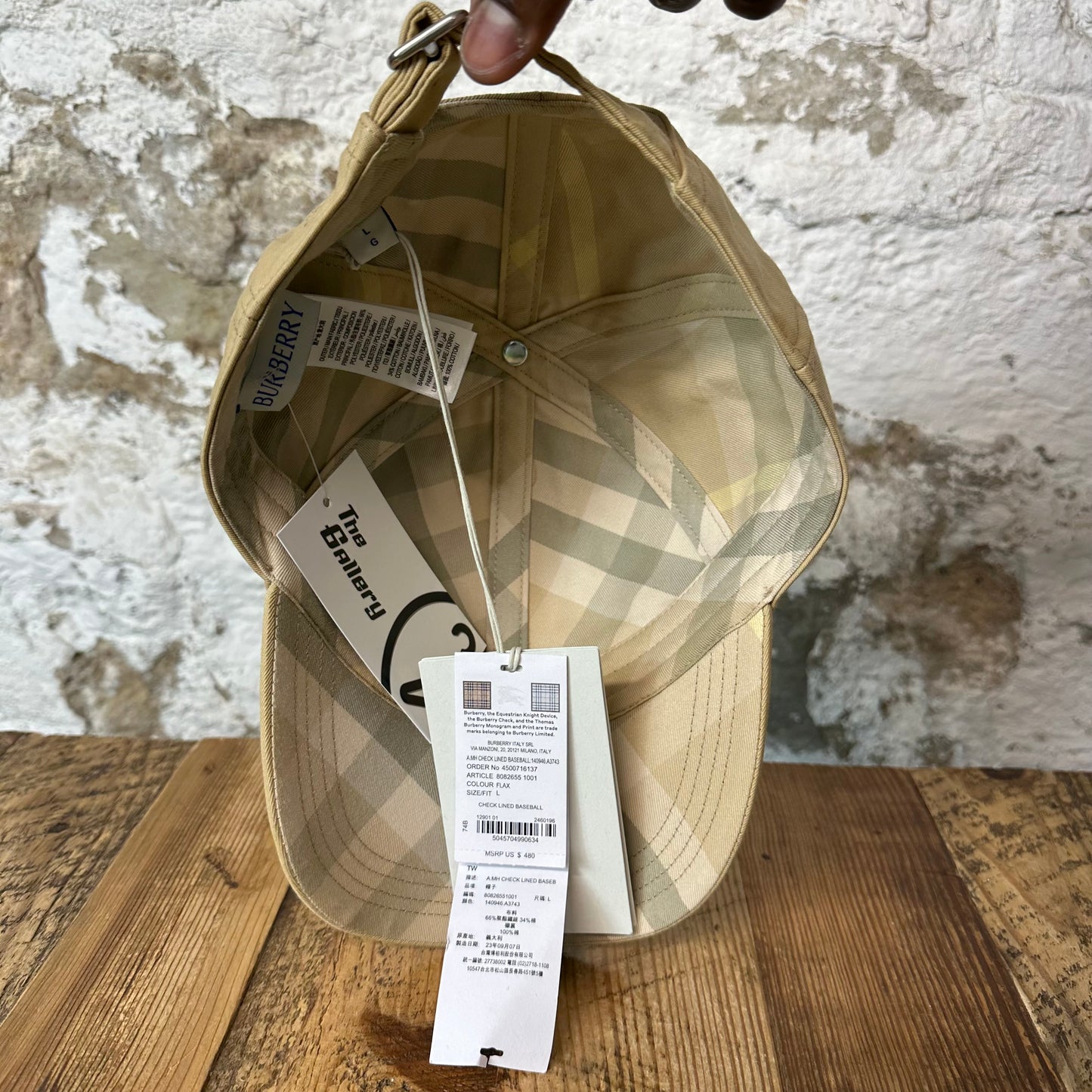 Burberry Check Lined Flax Hat Sz L DS