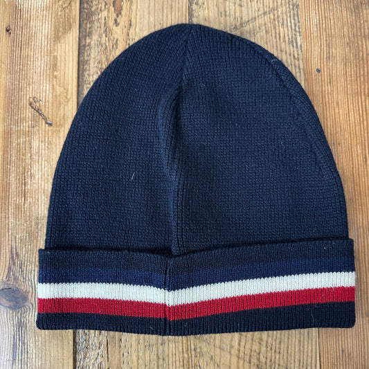 Moncler Small Logo Stripe Navy Beanie