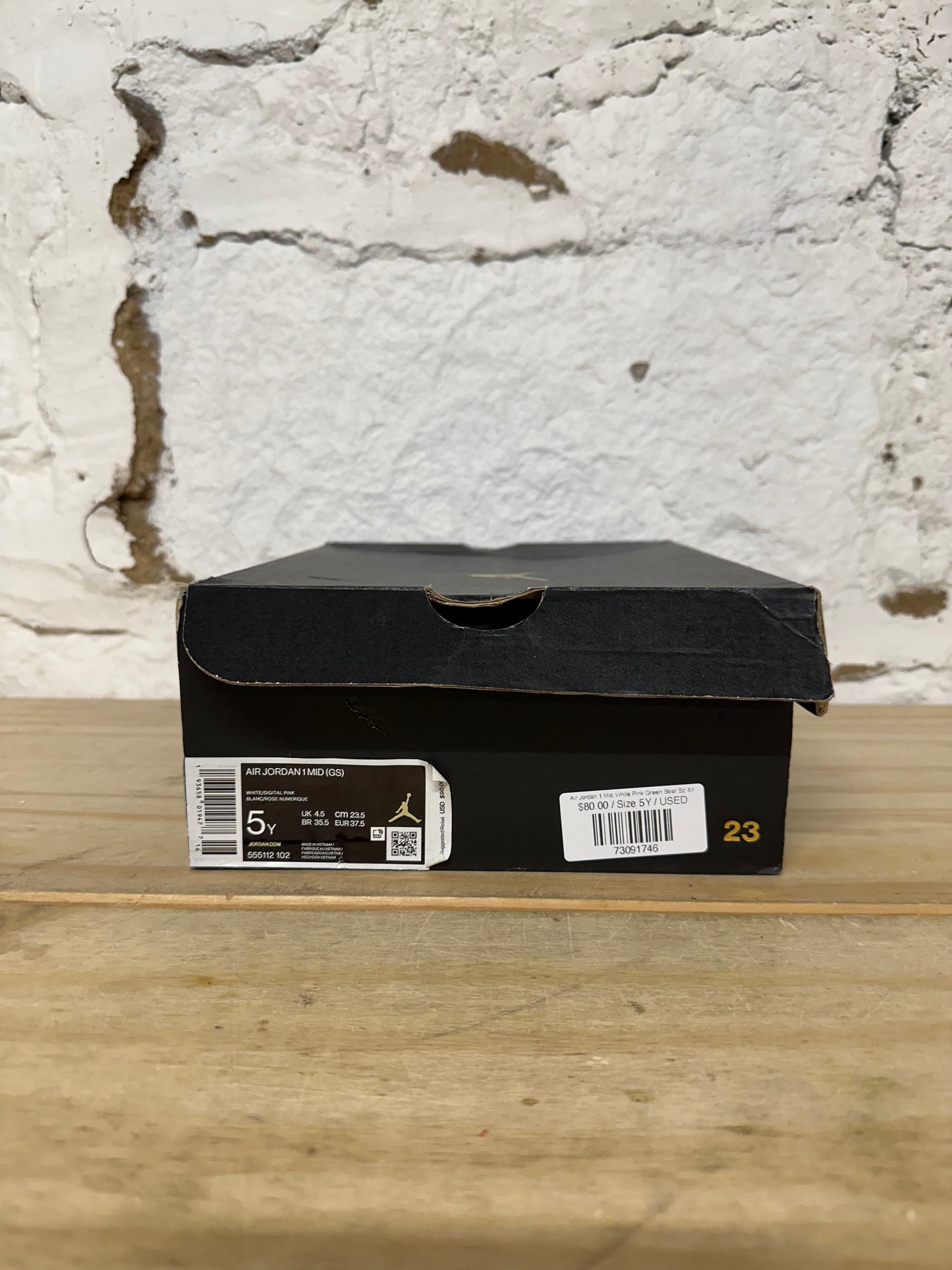 Air Jordan 1 Mid White Pink Green Soar Sz 5Y